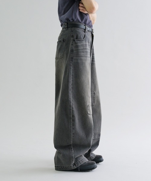 PERVERZE Linen Loose Denim パッチワーク デニムパンツ PERVERZE Linen Loose Denim パッチワーク デニムパンツ パッチ
