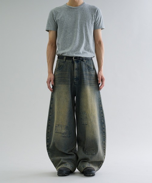 EPNK】Patchwork curve denim pants / パッチワークカーブデニムパンツ