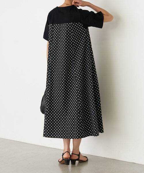 【完売品★新品未使用★】BEARDSLEY カットコンビフレアワンピース セール】カットコンビフレアワンピース(ドット)（ワンピース