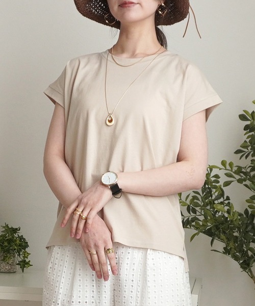SELECT LEVERY(セレクトリベリー)の「フレンチスリーブTシャツ(Tシャツ/カットソー・レディース・ブラック/パープル/オフホワイト/ベージュ・MEDIUM)」の10枚目の写真