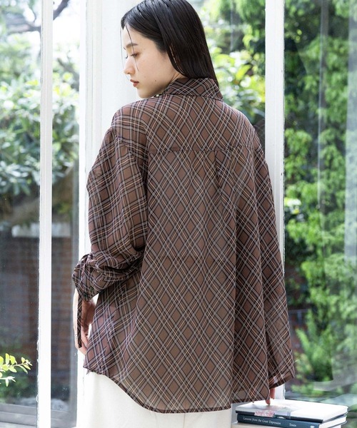 ブラウス シャツ 袖シャーリングBIGチェックシアーシャツ レディース 袖シャーリングBIGチェックシアーシャツ（シャツ/ブラウス