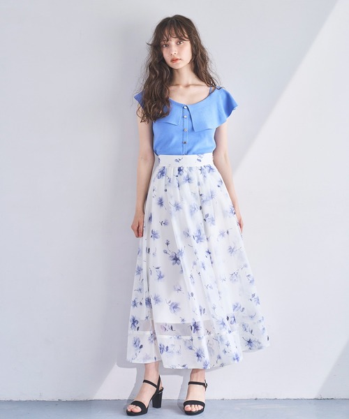 31 Sons de mode（トランテアン　ソン　ドゥ　モード）の「花柄シアーフレアースカート（スカート・レディース・オフホワイト/ベージュ・S/M）」の17枚目の写真