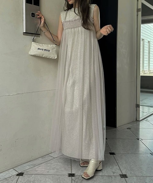 世界の one side tuck flare nosleeve rib OP（ワンピース）｜WILLFULLY スーツ・フォーマル・ドレス