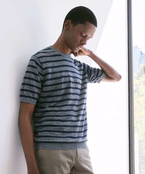 MACKINTOSH LONDON（マッキントッシュ ロンドン）の「【LEON掲載】リネンボーダーニットTシャツ（Tシャツ/カットソー・メンズ・ライトグレー/ブルー系その他7・L/M）」の13枚目の写真