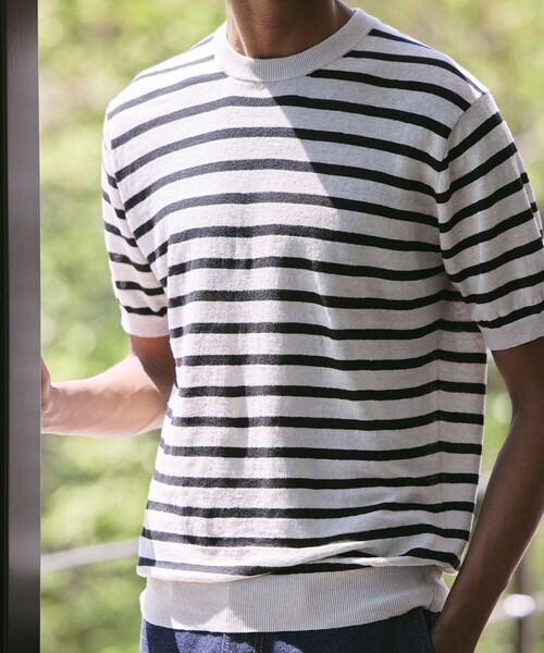 MACKINTOSH LONDON（マッキントッシュ ロンドン）の「【LEON掲載】リネンボーダーニットTシャツ（Tシャツ/カットソー・メンズ・ライトグレー/ブルー系その他7・L/M）」の15枚目の写真