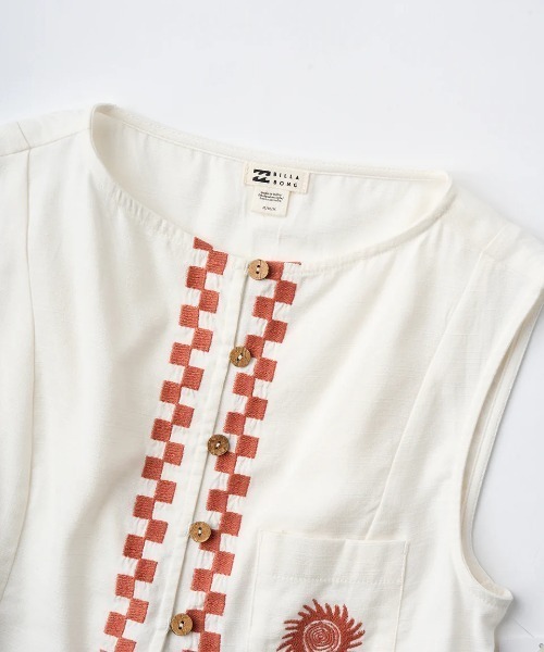 BILLABONG（ビラボン）の「BILLABONG レディース 【CRYSTAL TIDES】 SECRET COVE WVN TOP  【2025年夏モデル】/ビラボンノースリーブトップス（シャツ/ブラウス・レディース・ホワイト・MEDIUM）」の6枚目の写真