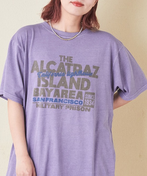 CUBE SUGAR（キューブシュガー）の「26/-OE天竺ピグメント染めロゴプリントビッグTシャツ（Tシャツ/カットソー・レディース・ピンク/スミクロ/パープル/ナチュラル・M）」の4枚目の写真