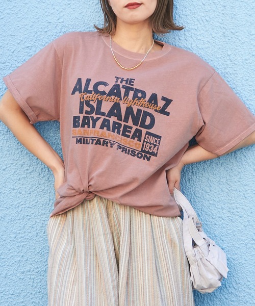 キュー セール】26/-OE天竺ピグメント染めロゴプリントビッグTシャツ（T