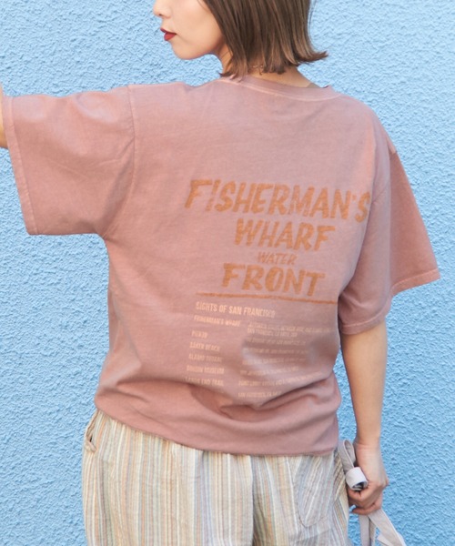 CUBE SUGAR（キューブシュガー）の「26/-OE天竺ピグメント染めロゴプリントビッグTシャツ（Tシャツ/カットソー・レディース・ピンク/スミクロ/パープル/ナチュラル・M）」の20枚目の写真