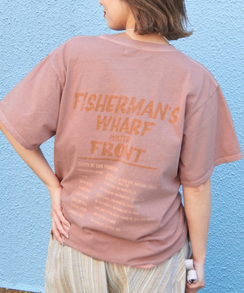 CUBE SUGAR（キューブシュガー）の「26/-OE天竺ピグメント染めロゴプリントビッグTシャツ（Tシャツ/カットソー・レディース・ピンク/スミクロ/パープル/ナチュラル・M）」の21枚目の写真