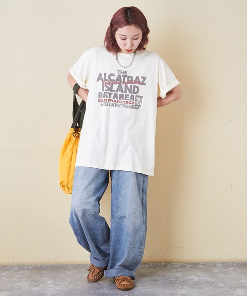 CUBE SUGAR（キューブシュガー）の「26/-OE天竺ピグメント染めロゴプリントビッグTシャツ（Tシャツ/カットソー・レディース・ピンク/スミクロ/パープル/ナチュラル・M）」の10枚目の写真