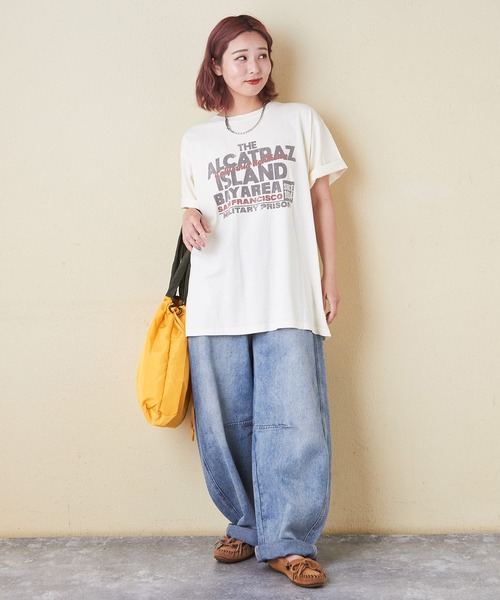 CUBE SUGAR（キューブシュガー）の「26/-OE天竺ピグメント染めロゴプリントビッグTシャツ（Tシャツ/カットソー・レディース・ピンク/スミクロ/パープル/ナチュラル・M）」の11枚目の写真