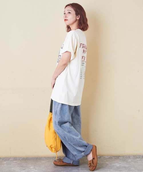 CUBE SUGAR（キューブシュガー）の「26/-OE天竺ピグメント染めロゴプリントビッグTシャツ（Tシャツ/カットソー・レディース・ピンク/スミクロ/パープル/ナチュラル・M）」の12枚目の写真