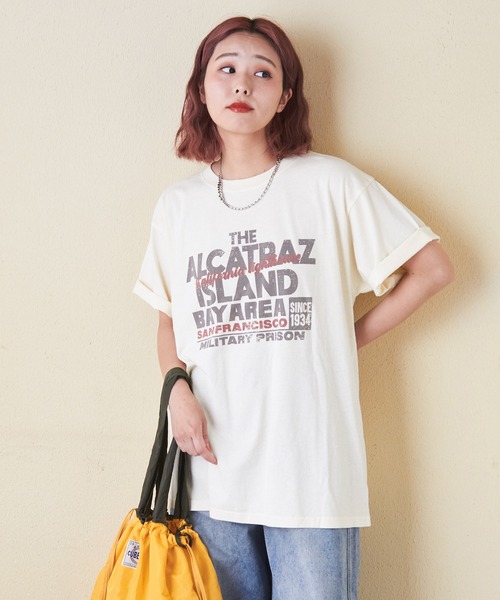 CUBE SUGAR（キューブシュガー）の「26/-OE天竺ピグメント染めロゴプリントビッグTシャツ（Tシャツ/カットソー・レディース・ピンク/スミクロ/パープル/ナチュラル・M）」の9枚目の写真
