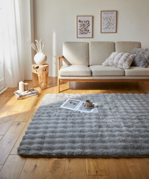 モコモコ デザインラグ ラビットファー調｜90×130cm【furry doudou