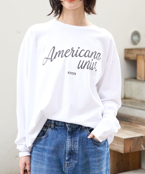 MICA&DEAL(マイカ&ディール)の「【AMERICANA×MICA&DEAL/ アメリカーナ×マイカ】long tee ロゴロングスリーブTシャツ(Tシャツ/カットソー・レディース・ネイビー/ブラウン/ホワイト/グレー・フリー)」の2枚目の写真