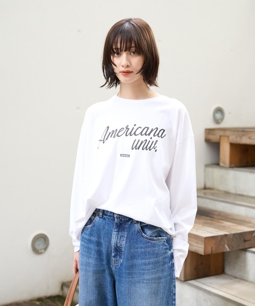 MICA&DEAL(マイカ&ディール)の「【AMERICANA×MICA&DEAL/ アメリカーナ×マイカ】long tee ロゴロングスリーブTシャツ(Tシャツ/カットソー・レディース・ネイビー/ブラウン/ホワイト/グレー・フリー)」の7枚目の写真