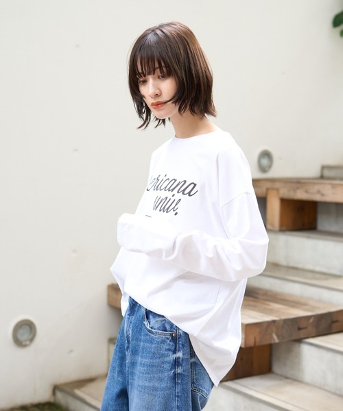 MICA&DEAL(マイカ&ディール)の「【AMERICANA×MICA&DEAL/ アメリカーナ×マイカ】long tee ロゴロングスリーブTシャツ(Tシャツ/カットソー・レディース・ネイビー/ブラウン/ホワイト/グレー・フリー)」の8枚目の写真