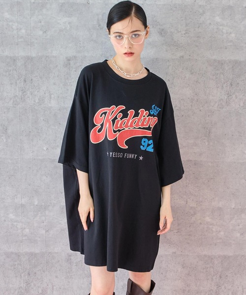 ANAP（アナップ）の「レトロ POP ロゴ プリント ビッグ Tシャツ（Tシャツ/カットソー・レディース・グレー/ホワイト/ブラック・FREE）」の11枚目の写真