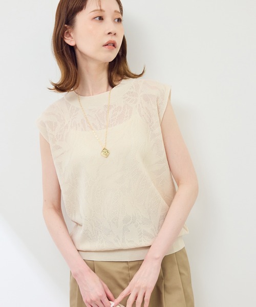 ROPE' PICNIC(ロペピクニック)の「レーシーフレンチサマーニット(ニット/セーター・レディース・グリーン系その他/オフホワイト/ブラウン/ネイビー・38)」の9枚目の写真