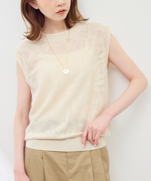 ROPE' PICNIC(ロペピクニック)の「レーシーフレンチサマーニット(ニット/セーター・レディース・グリーン系その他/オフホワイト/ブラウン/ネイビー・38)」の10枚目の写真