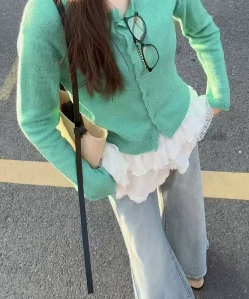 Chiina(チーナ)の「Chiina / クルーネックカラーカーディガン(カーディガン/ボレロ・レディース・ホワイト/イエロー/ブルー/グリーン・FREE)」の10枚目の写真