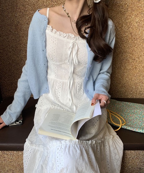 Chiina(チーナ)の「Chiina / クルーネックカラーカーディガン(カーディガン/ボレロ・レディース・ホワイト/イエロー/ブルー/グリーン・FREE)」の16枚目の写真