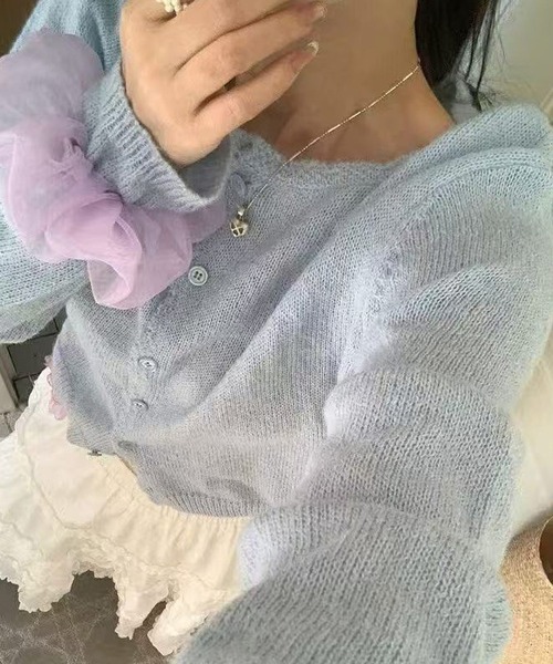 Chiina(チーナ)の「Chiina / クルーネックカラーカーディガン(カーディガン/ボレロ・レディース・ホワイト/イエロー/ブルー/グリーン・FREE)」の15枚目の写真