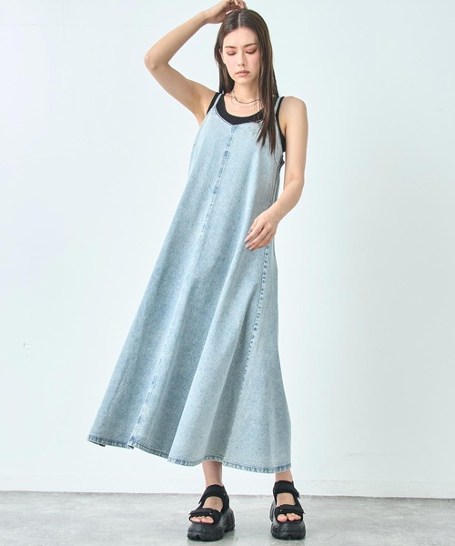 2024年モデル☆ANAYI デニムライクフレア ワンピース インディゴブルー
