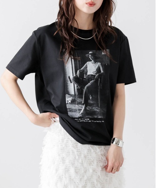 Lajour(ラジュール)の「【日本製】機能性・デザイン性も備えたTシャツ/接触冷感/UVカット(Tシャツ/カットソー・レディース・ホワイト/オートミール/ブラック・フリー)」の17枚目の写真