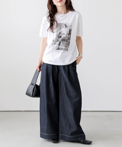 Lajour(ラジュール)の「【日本製】機能性・デザイン性も備えたTシャツ/接触冷感/UVカット(Tシャツ/カットソー・レディース・ホワイト/オートミール/ブラック・フリー)」の13枚目の写真