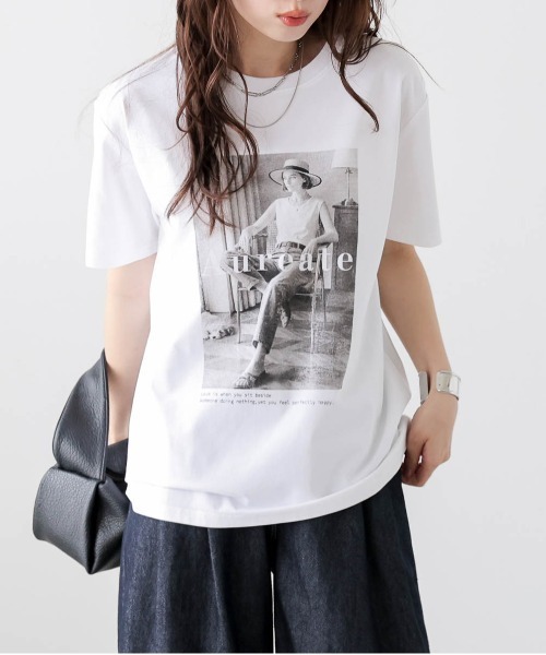 Lajour(ラジュール)の「【日本製】機能性・デザイン性も備えたTシャツ/接触冷感/UVカット(Tシャツ/カットソー・レディース・ホワイト/オートミール/ブラック・フリー)」の14枚目の写真