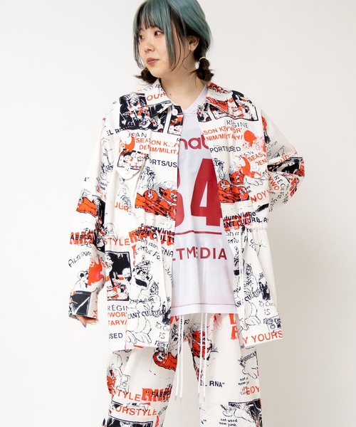 RNA（アールエヌエー）の「B2922 ＥＮＪＯＹプリントシャツジャケット（シャツ/ブラウス・レディース・オフホワイト/ベージュ/オリーブ・MEDIUM）」の2枚目の写真