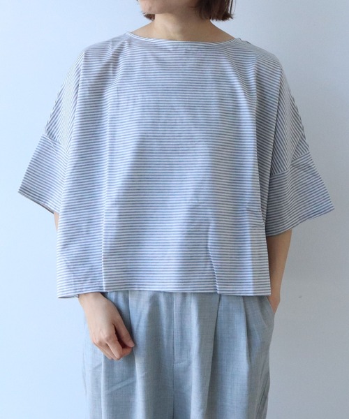 yuni 半袖プルオーバー セール】コットンボーダーワイドプルオーバー（Tシャツ