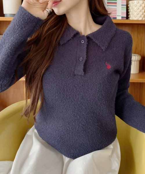 ニット セーター 「U.S. POLO ASSN」シャギー 長袖 ニットポロ レディース U.S. POLO ASSN】シャギー 長袖 ニットポロ（ニット/セーター
