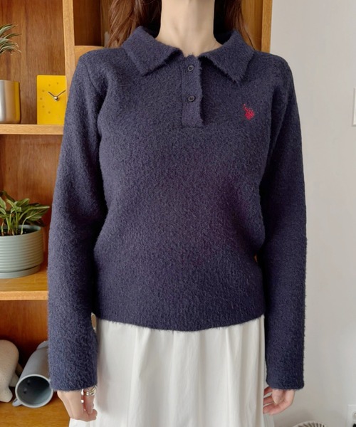 ニット セーター 「U.S. POLO ASSN」シャギー 長袖 ニットポロ レディース U.S. POLO ASSN】シャギー 長袖 ニットポロ（ニット/セーター