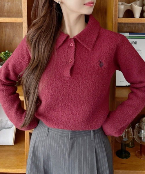 ニット セーター 「U.S. POLO ASSN」シャギー 長袖 ニットポロ レディース U.S. POLO ASSN】シャギー 長袖 ニットポロ（ニット/セーター
