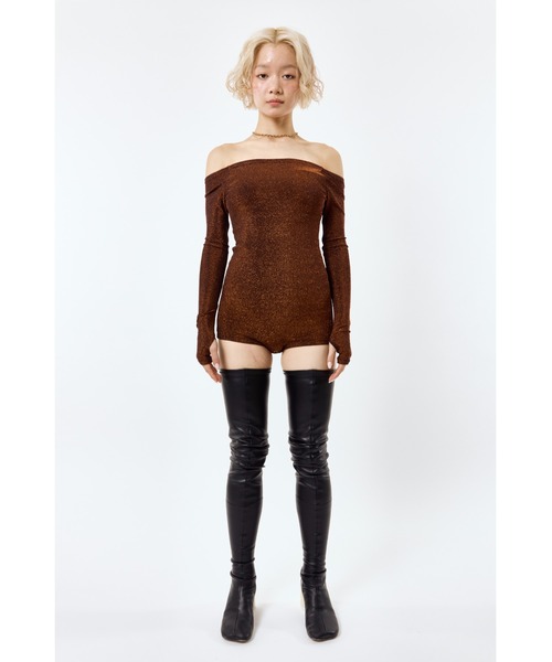 DLESS(ドレス)の「Off shoulder bodysuits/オフショルダーロングスリーブボディスーツ(Tシャツ/カットソー・レディース・ブラック/ゴールド/ブラウン・X-SMALL/SMALL)」の10枚目の写真