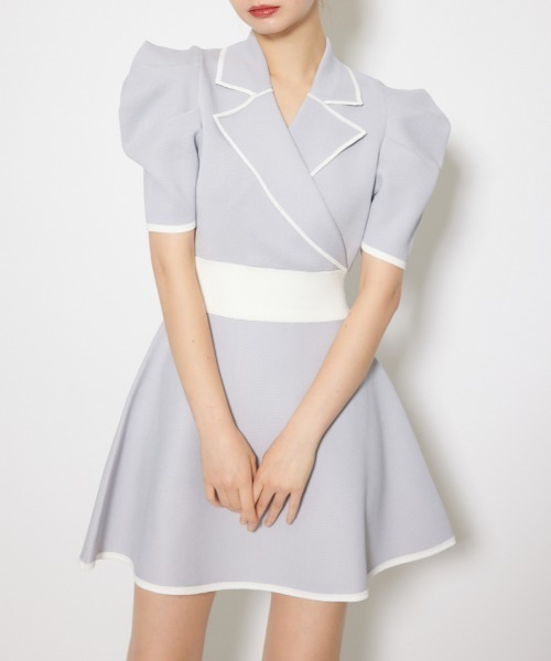 rienda リエンダ プリーツフレア ミニ ワンピース rienda プリーツフレアSLV KnitミニOP L/GRN1 -ファッション通販