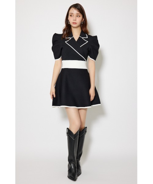 セール】テーラードカラーミニフレアニットワンピース 半袖 秋服