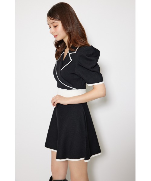 rienda(リエンダ)の「テーラードカラーミニフレアニットワンピース 半袖 秋服 サマーニット(ワンピース・レディース・ライトベージュ/ブラック/ライトブルー・MEDIUM/SMALL)」の17枚目の写真