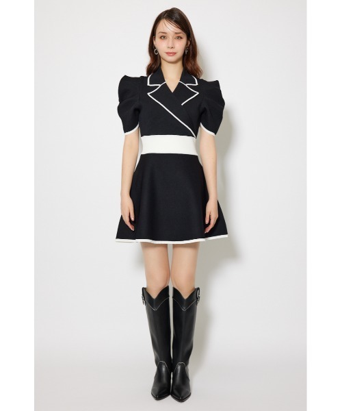 rienda(リエンダ)の「テーラードカラーミニフレアニットワンピース 半袖 秋服 サマーニット(ワンピース・レディース・ライトベージュ/ブラック/ライトブルー・MEDIUM/SMALL)」の18枚目の写真