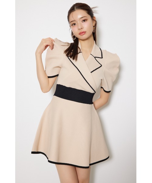 rienda(リエンダ)の「テーラードカラーミニフレアニットワンピース 半袖 秋服 サマーニット(ワンピース・レディース・ライトベージュ/ブラック/ライトブルー・MEDIUM/SMALL)」の20枚目の写真