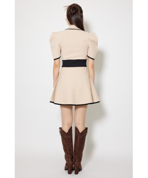 セール】テーラードカラーミニフレアニットワンピース 半袖 秋服