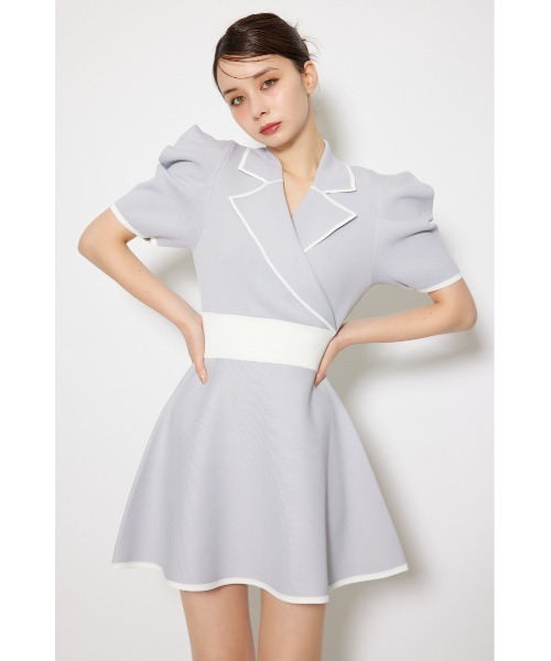 rienda(リエンダ)の「テーラードカラーミニフレアニットワンピース 半袖 秋服 サマーニット(ワンピース・レディース・ライトベージュ/ブラック/ライトブルー・MEDIUM/SMALL)」の8枚目の写真