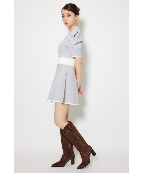 テーラードカラーミニフレアニットワンピース 半袖 夏服 サマー