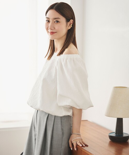 Demi-Luxe BEAMS（デミルクス ビームス）の「【1/15再値下げ】エディター東原妙子 × Demi-Luxe BEAMS / 2WAY ジャカード ブラウス（シャツ/ブラウス・レディース・ホワイト/ブラック・ONE SIZE）」の2枚目の写真