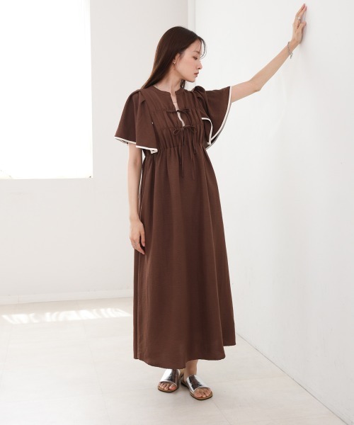 Bab 配色パイピングスクエアスリーブワンピース Mサイズ セール】【S・Mサイズ展開】配色パイピングスクエアスリーブ