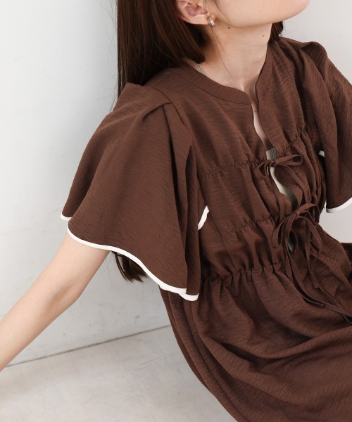 Bab(バブ)の「【S・Mサイズ展開】配色パイピングスクエアスリーブワンピース(ワンピース・レディース・ブラック/ブルー/ブラウン・S/M)」の9枚目の写真