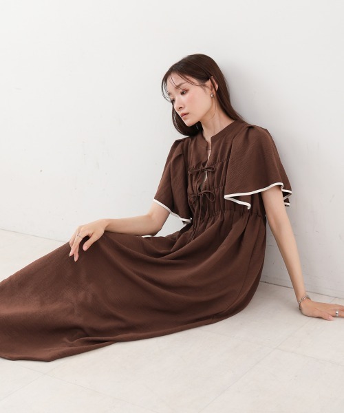 Bab(バブ)の「【S・Mサイズ展開】配色パイピングスクエアスリーブワンピース(ワンピース・レディース・ブラック/ブルー/ブラウン・S/M)」の12枚目の写真